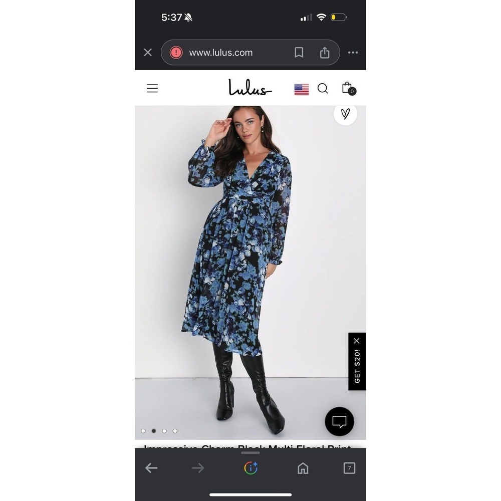 Lulus Impressive Charm Black Multi Floral Print Long Sleeve Midi Dress